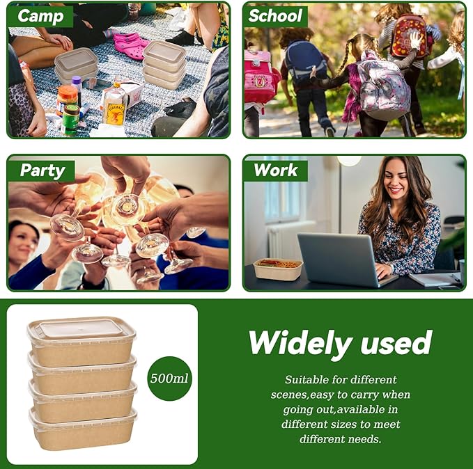 50-Pack 19oz Disposable Kraft Paper Bowls with Lids and Forks, Disposable Meal Prep Containers Bowls Disposable Food Prep Container with Lids, Freezer and Microwave Safe for Hot Soup Cold Food Takeout
