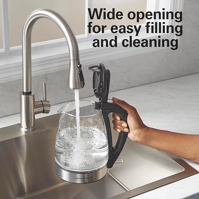 Hamilton Beach 1.7L Electric Kettle, Water Boiler & Heater, LED Indicator, Built-In Mesh Filter, Auto-Shutoff & Boil-Dry Protection, Cordless Serving, Clear Glass (40864)