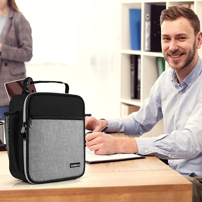 Lunch Bag, Durable Insulated Lunch Box Reusable Adults Tote Bag Lunch Bag for Men, Women, Adults (Black Gray)