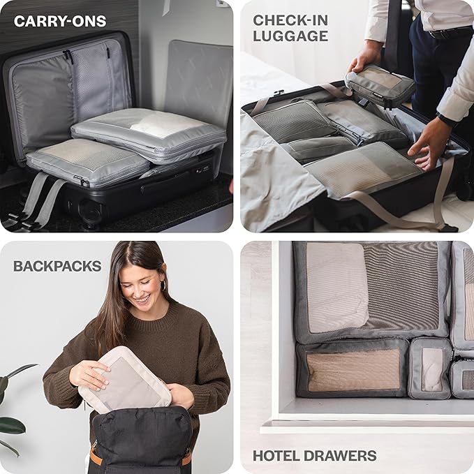Aerotrunk Compression Packing Cubes for Travel - Luggage Organizer Bags - Double Zipper Packing Cubes for Suitcases (2-Pack, Purple)