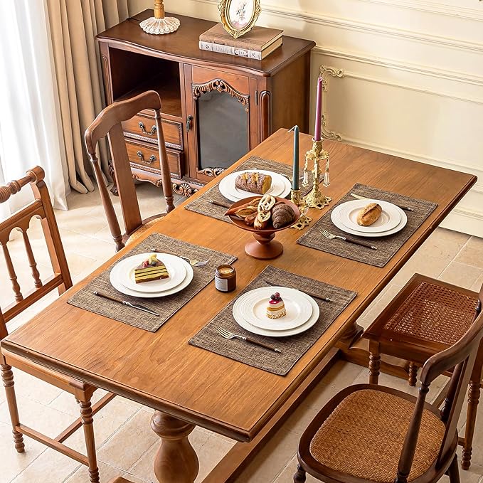 KXN Placemats Set of 6, Dual-Layer Thickened Faux Linen Table Mats, Heat Resistant & Wrinkle-Free, Machine Washable Cloth Place Mats for Kitchen Dining Indoor Outdoor (Burlap)