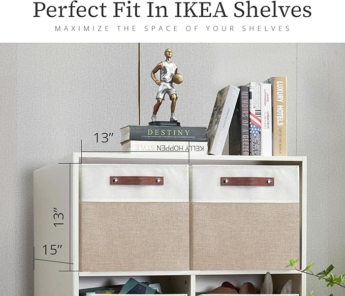 DECOMOMO Kallax Storage Cubes - 13x15x13 Storage Bins, Baskets for Organizing Shelves (Beige and White, 3-Pack)