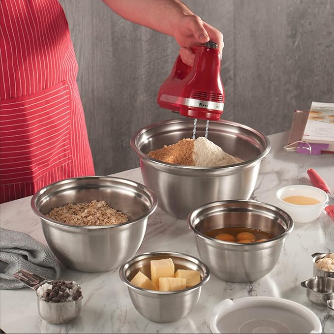 Stainless Steel Mixing Bowls Set with Lids, Home Kitchen Cooking Essentials Household Must Haves for Baking, 5 Pieces