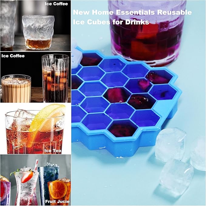 Ice Cube Trays for Freezer with Lid-3 Packs Silicone Ice Cube Tray with Lid Ice Maker,Easy-Release Reusable Ice Cube in Organizer Bins or Ice Bucket for Cocktail bar or Iced Coffee Cup