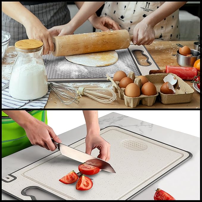Chef’s Steel Pro 15”×10” Premium 304 Stainless Steel Cutting Board – 4-in-1 Double-Sided with Knife Sharpener, Garlic Grater, Wheat Straw PP & TPR Non-Slip, Dishwasher Safe, Includes Eco Sponge