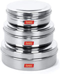Sumeet Stainless Steel Chocolate Flat Slim N Sleek Canisters/Puri Dabba/Storage Containers Set of 3Pcs Med. Set (No.7-300ML, No.8-480ML, No.9-600ML)