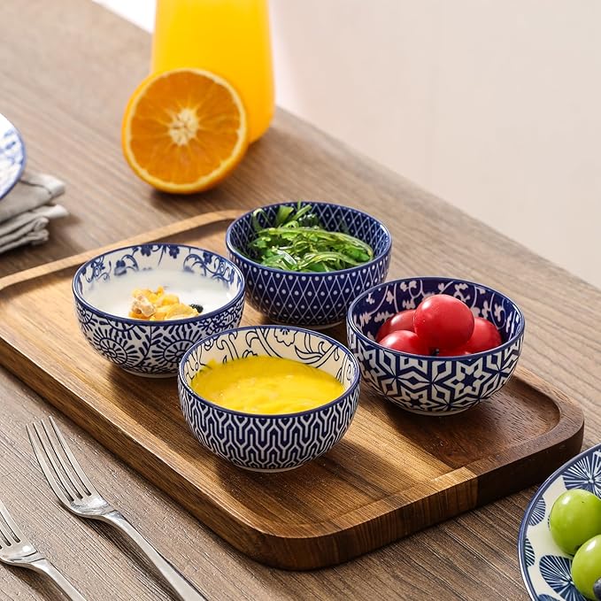 Selamica Ceramic 4 OZ Dipping Bowls Set, 3.5 Inch Mini Bowls for Dipping, Side Dishes, Microwave Dishwasher Safe, Set of 6, Vintage Blue
