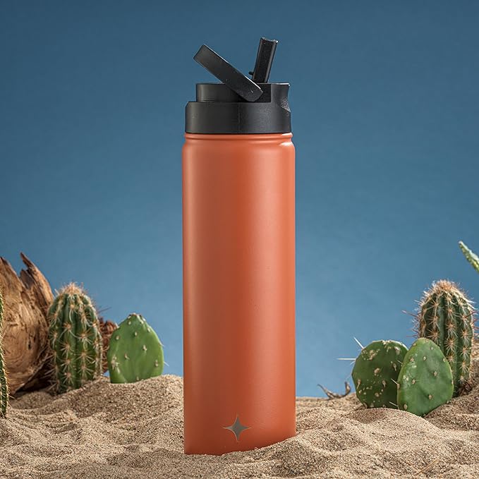JoyJolt Triple Insulated Water Bottle with Straw Lid AND Flip Lid! 22oz Water Bottle, 12 Hour Hot/Cold Vacuum Insulated Stainless Steel Water Bottle. BPA-Free Leakproof Water Bottles - Thermos Bottle