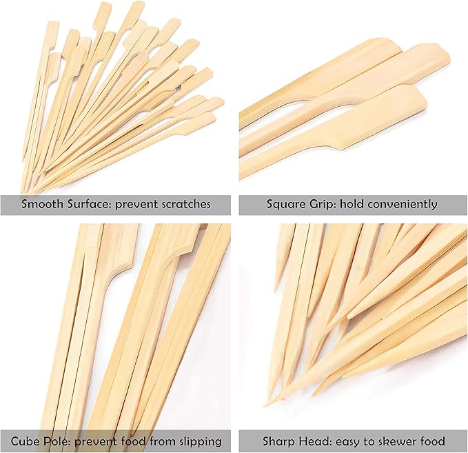 4.7 Inch Bamboo Skewers 100PCS Food Appetizer Toothpicks Wide Flat Paddle Bamboo Wood Picks for Cocktail, Marshmallow, Fruit, Grilling, Drink, BBQ, Barbecue, Yakitori Chicken, Fondue, Roasting