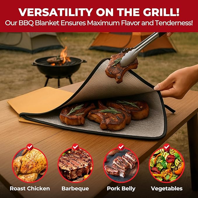 Large BBQ Blanket for Resting Meat, Insulated BBQ Blanket Bag, Brisket with Wide Mouth, Meat Resting Bag, Smoking Meat Accessories for Outdoor Grilling (21in)