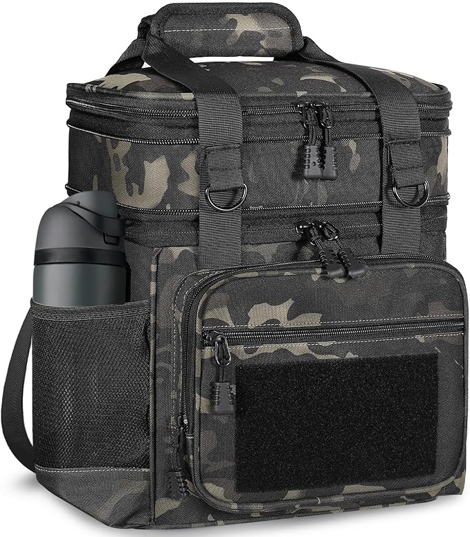 Double Deck Insulated Lunch Box, Expandable Large Lunch Bag Leakproof Cooler Bag Lunch Pail for Men Women Adults Work Shifts Travel Daytrip,16L,Black-Camo