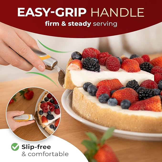 Orblue Pie Server, Essential Kitchen Tool, Serrated on Both Sides, Great for Right or Left Handed Chef, Stainless Steel Flatware, Cake Cutter, Orange
