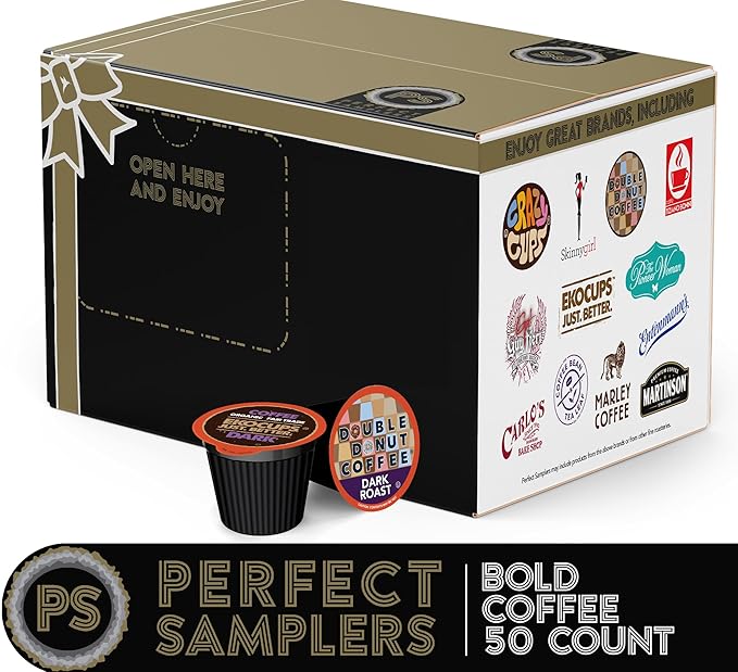 Perfect Samplers Dark Roast Coffee Pods Variety Pack Sampler, Assortment Of Extra Bold Single Serve Pods For K Cup Brewers, 50 Count