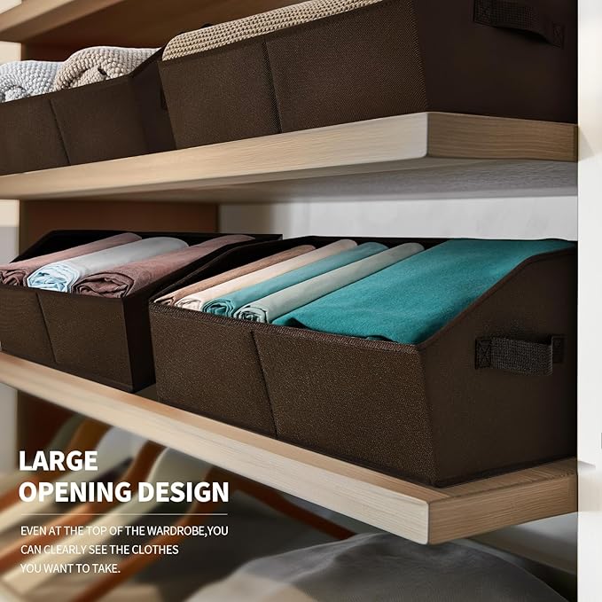 Trapezoid Closet Storage Bins - Large Fabric Baskets for Organizing, Storage Baskets for Shelves, Cube Organizer Bins for Home, Closet, Dorm, 6 Pack, Brown