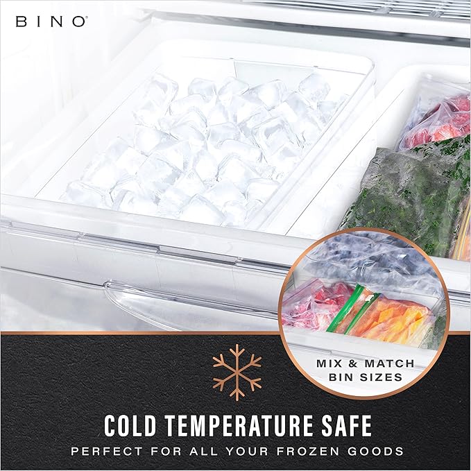 BINO Plastic Storage Containers, Small - 4 Pack THE LUCID COLLECTION, Multi-Use Organizer Bins Built-In Handles BPA-Free Clear, Fridge, Pantry & Home Organization