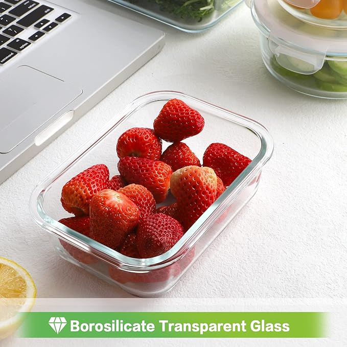 HOMBERKING Glass Food Storage Containers with Lids, [18 Piece] Glass Meal Prep Containers, Airtight Lunch Bento Boxes, BPA-Free & Leak Proof (9 lids & 9 Containers) - Blue