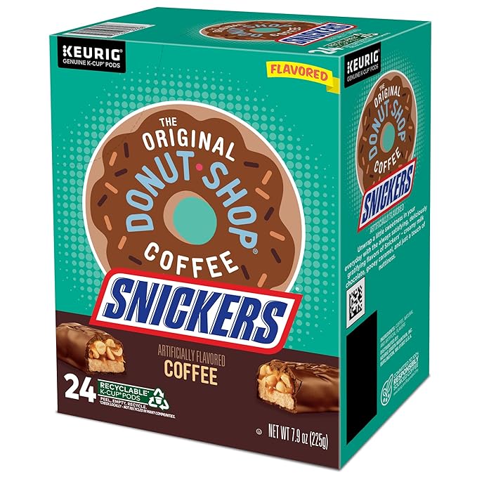 The Original Donut Shop Snickers Coffee, Keurig Single Serve K-Cup Pods, Flavored Coffee, 96 Count (4 Packs of 24)