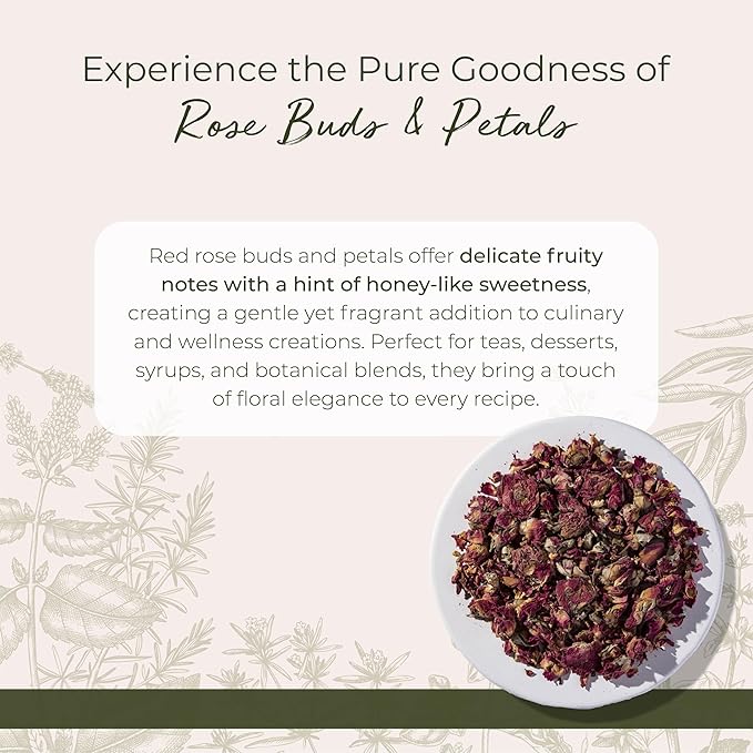 Starwest Botanicals Dried Red Rose Buds & Petals - Edible Flower for Tea, Baking, & Cooking, Use for Soap or Lotions, Certified Kosher - Bulk 1 lb Bag