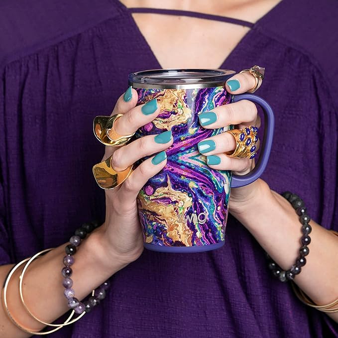 Swig Stainless Steel Insulated Travel Mug, 18 oz, Purple Reign, Double Wall Vacuum Sealed, Dishwasher Safe, Cup Holder Friendly