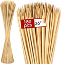 Patelai 180 Pcs 36 Inch Bamboo Marshmallow Roasting Sticks Thick Bamboo Skewers Disposable Barbecue Skewers Hot Dog Forks for Outdoor Fire Pits Campfire, Kebab Sausage(36 Inch)