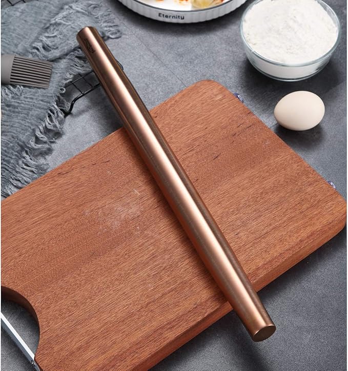 Berglander Rose Gold Rolling Pin, 16.7 Inches Stainless Steel Matte Finish With Rose Gold Titanium Plating Copper Rolling Pin For Baking, Pizza, Dough, Pie, Cookie, Gift Ideas For Bakers.