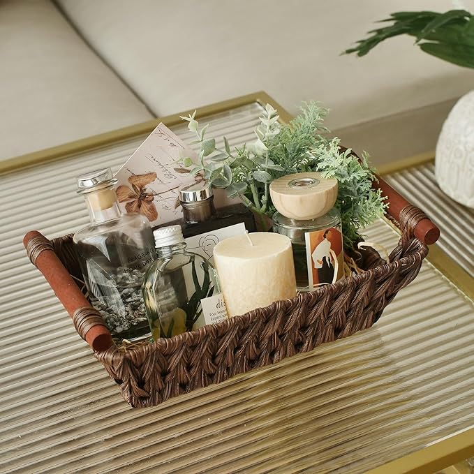 GRANNY SAYS Wicker Storage Baskets, Waterproof Wicker Basket with Handles, Woven Storage Bins for Pantry, Brown, 2-Pack