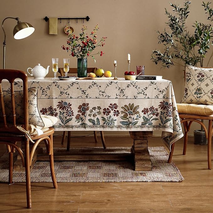 patdrea Designer Vintage French Square Tablecloth,Fall Country Breathable Floral Table Cloth,Italian Dacorative Cover for Kitchen Dining,Tea Party,Christmas,Thanksgiving,67"x67"-Oliveirad