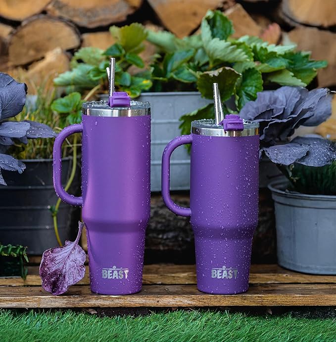 Beast 42 oz Tumbler Stainless Steel Vacuum Insulated Coffee Ice Cup Double Wall Travel Flask (Deep Purple)