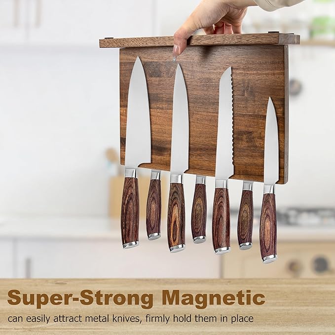 Magnetic Knife Holder,Double Sided Magnetic Knife Block for Kitchen Counter,Acacia Wood Strong Magnet Knife strip