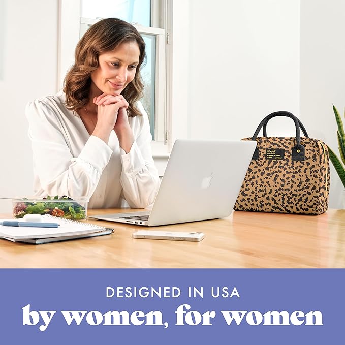 Fit & Fresh Bloomington Lunch Bag for Women - Insulated Large Lunch Box for Work with Containers, Leak-Resistant, Stain-Resistant, Zipper Closure, Cheetah