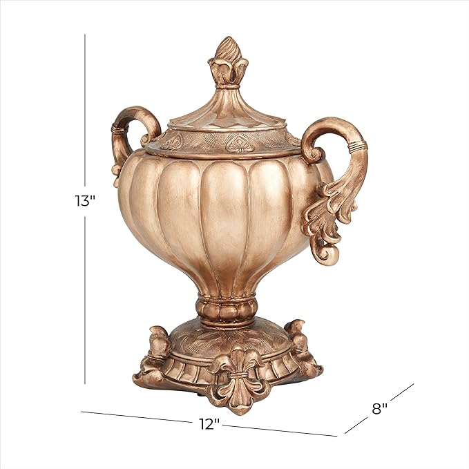 Deco 79 Polystone Solid Decorative Jars, 12" x 8" x 13", Bronze