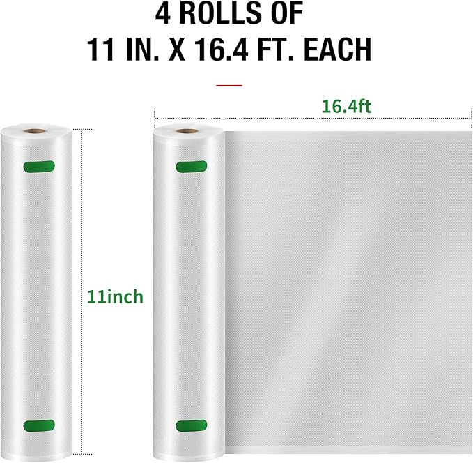 MAGIC SEAL Vacuum Sealer Bags 11”x 16.4' 4 Rolls, Textured Food Storage Bags for Meal Prep & Sous Vide, Commercial Grade BPA Free Seal Rolls, Not Compatible with MAGIC SEAL MS175 Sealers