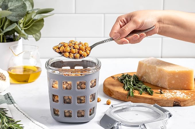 Ello DuraGlass Rounds Glass Food Storage Containers - Meal Prep Bowls with Silicone Sleeve and Airtight Lids, 3 Cup, Gray