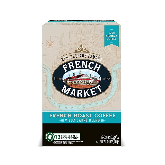 French Market Vieux Carré Blend French Roast Single Serve Coffee Pods, 12 Count Box (Pack of 1)