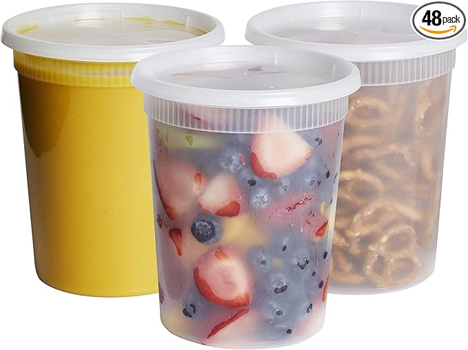 GUSTO [32 oz. - 24 Count Plastic Deli Containers with Lids - Disposable Food Storage Containers With Airtight Lids, Ideal for Soups, Stews, and Meal Prep (Formerly Comfy Package)