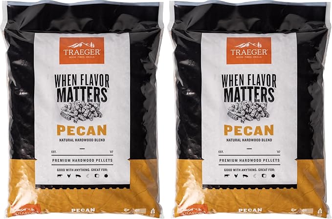 Traeger Grills Pecan 100% All-Natural Wood Pellets for Smokers and Pellet Grills, BBQ, Bake, Roast, 18 lb. Bag (Pack of 2)