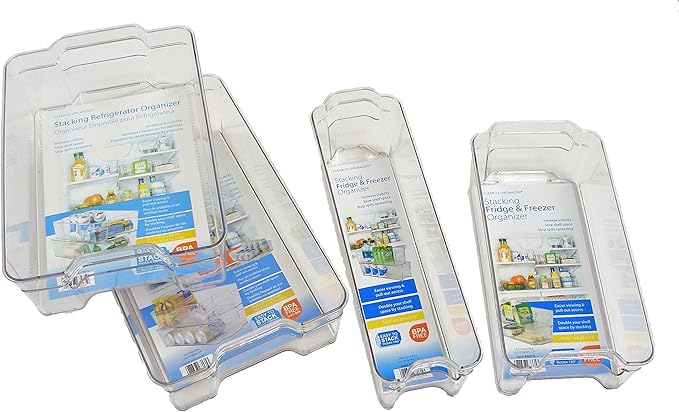 Dial Industries, Inc.Fridge, Kitchen Pantry Stackable Organizer Bins, Set of 4, Assorted Sizes (Pack of 2)