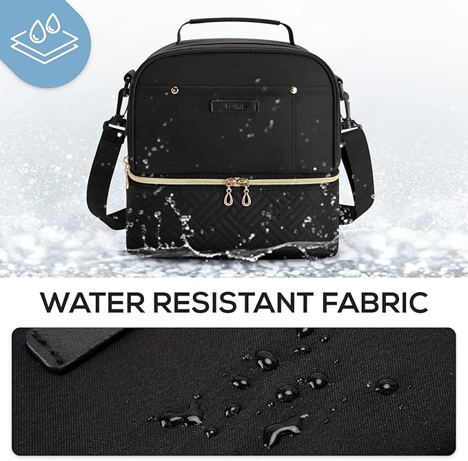 TOURIT Lunch Bag Women Double Deck Lunch Box Insulated Lunch Cooler for Women Men Work, Black