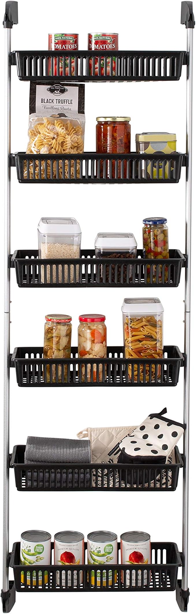 Neu Home Over the Door 6-Basket Hanging Storage Unit with Hooks, black (NH-17716)