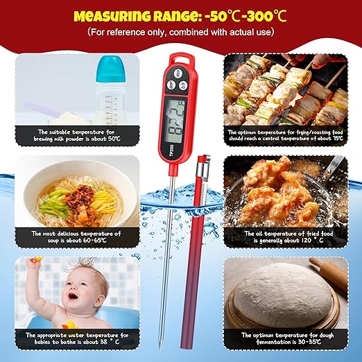 12 Pcs Meat Food Thermometer Food with Probe Water Liquid Instant Read Digital Thermometer Kitchen Cooking Supplies for Cooking BBQ Milk Yogurt (Red)