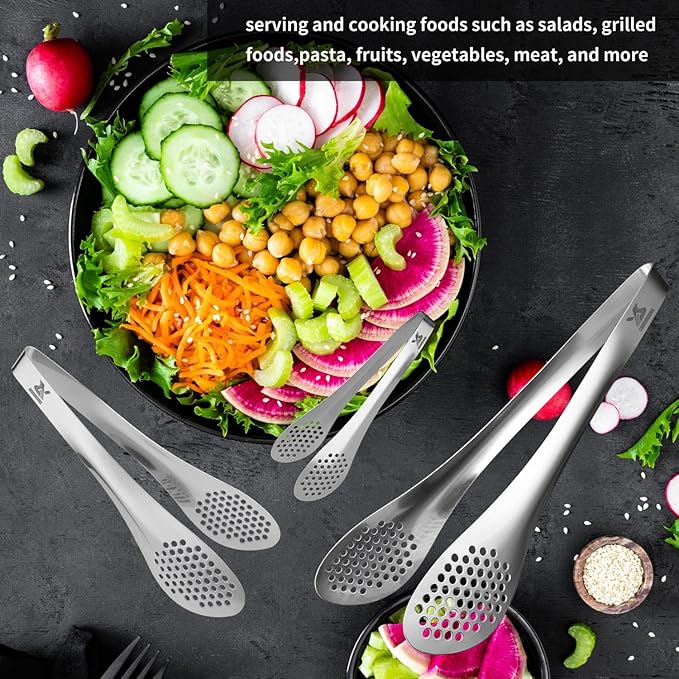 MSY BIGSUNNY Chef Kitchen Tongs Stainless Steel Food Serving Tongs Set Buffet tongs (silver 7" 9" & 11", 3 pack)