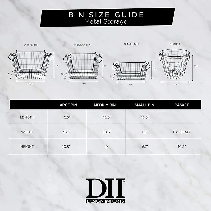 DII Metal Wire Mesh Stackable Utility Storage Bin, Large Rectangle, 13x10x11", White