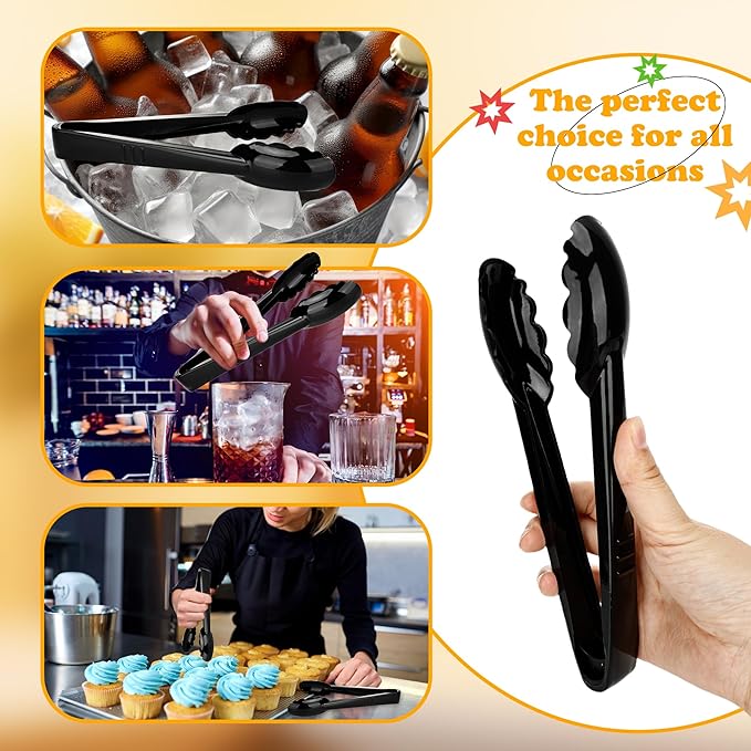 30 Pack 9 Inch Black Plastic Serving Tongs Durable Disposable Scalloped Buffet Food Tongs for Buffet Salad BBQ Catering Parties and Events
