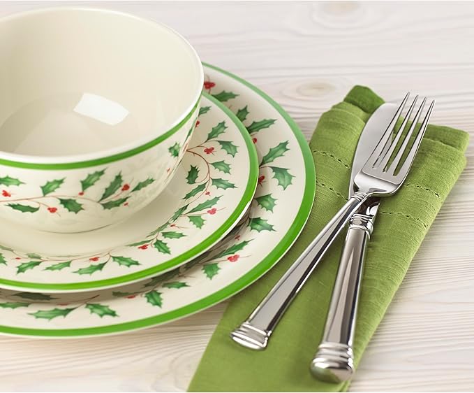 Lenox 863669 Holiday 4-Piece Melamine Dinner Plate Set, Christmas Dinnerware, Hosting