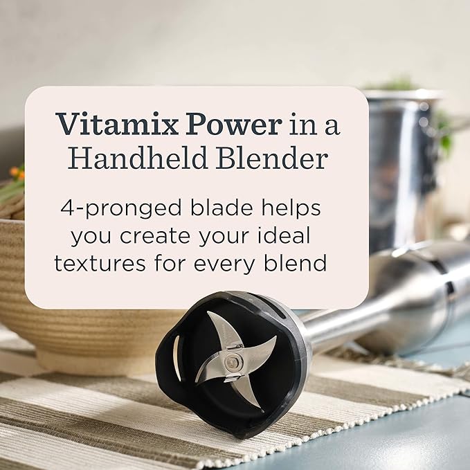 Vitamix 5-Speed Immersion Blender, Professional-Grade Hand Blender with 625-Watt Motor and Stainless-Steel Blade, Stainless Steel/White