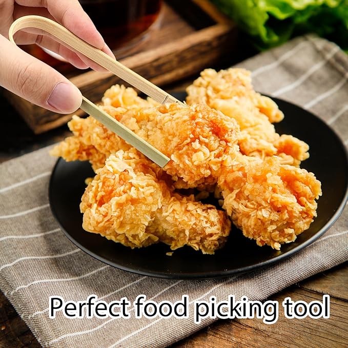 90 Pcs Natural Bamboo Food Tongs, Mini Disposable Wooden Long Toast Tongs, Small Cooking Utensils for Charcuterie, Catering, Party Supplies(3.94 Inch)