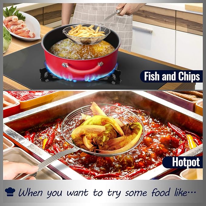 Hiware Solid Stainless Steel Spider Strainer Skimmer Ladle, Kitchen Utensils Wire Strainer Pasta Spoon, 7 Inch