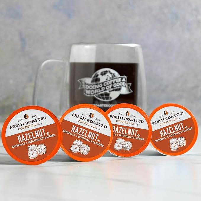 Fresh Roasted Coffee, Hazelnut, Flavored Coffee Pods, 24 Count