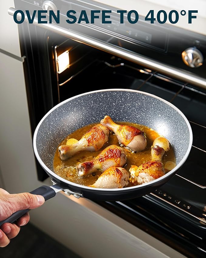 Cook N Home 8"/10"/12" 3 Pieces Frying Saute Pan Set with Non-stick Coating and Induction Compatible bottom, Black