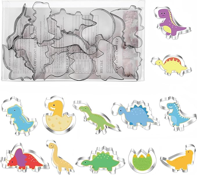 New Dinosaur Cookie Cutters Set,Mini Small Sizes,12pcs Biscuit Molds for Kids,Cookie Molds for Baking, DIY, Kitchen, Cake, Kid's Dinosaur Shapes